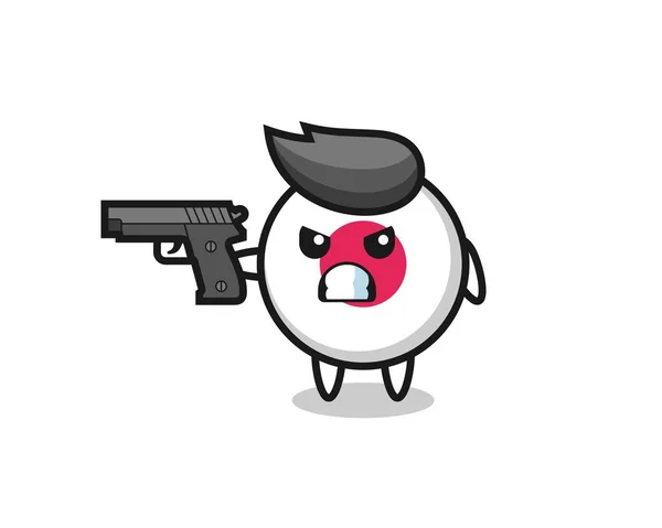 Tir Personnage Badge Drapeau Japonais Mignon Avec Pistolet Conception Style — Image vectorielle