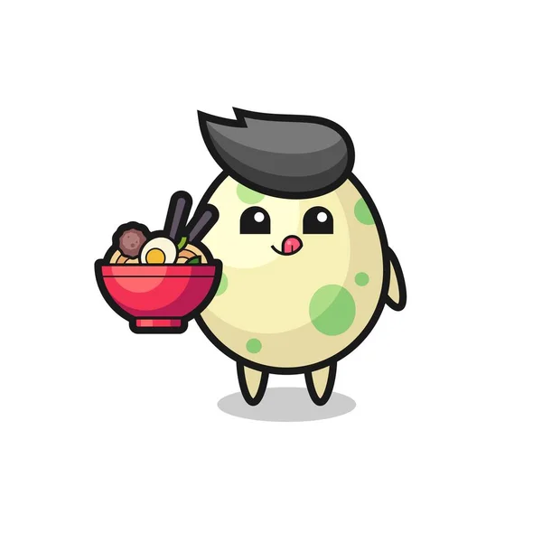 Personnage Oeuf Tacheté Mignon Mangeant Des Nouilles Conception Style Mignon — Image vectorielle