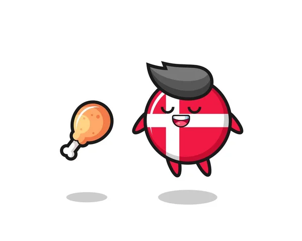 Distintivo Bandera Denmark Lindo Flotante Tentado Debido Pollo Frito Diseño — Vector de stock