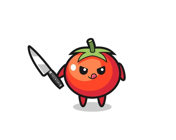 Mascote Tomates Fofos Como Psicopata Segurando Uma Faca Design Estilo — Vetor de Stock