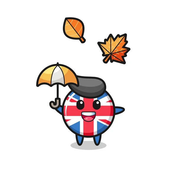 Desenho Animado Emblema Bonito Bandeira Reino Unido Segurando Guarda Chuva — Vetor de Stock