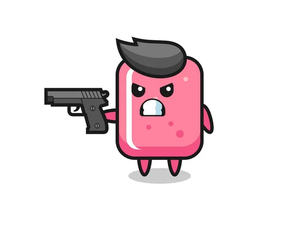 Cute Bubble Gum Character Shoot Gun Cute Style Design Shirt — Stock Vector