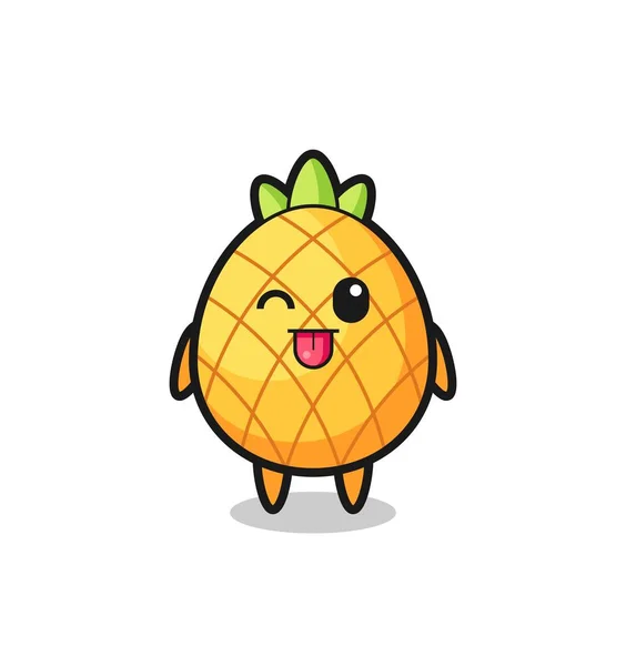 Cute Pineapple Character Sweet Expression While Sticking Out Her Tongue — Stock Vector