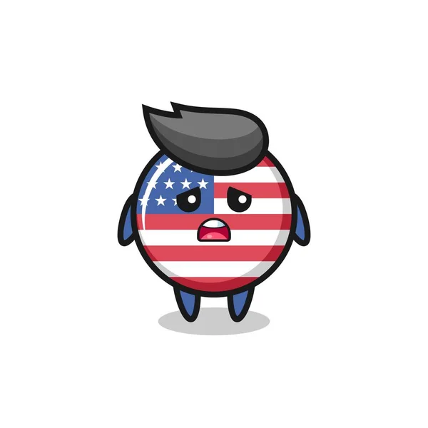 Zklamaný Výraz Karikatury Vlajky Spojených Států Roztomilý Styl Designu Trička — Stockový vektor