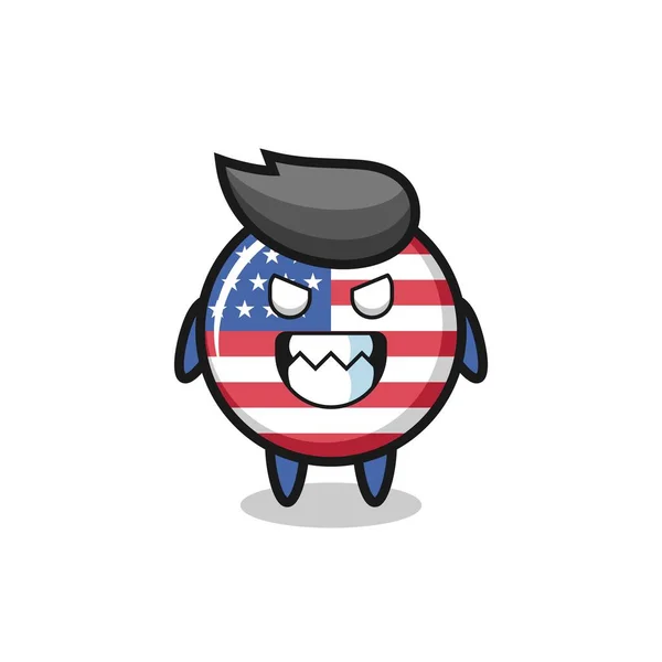 Expresión Malvada Bandera Los Estados Unidos Distintivo Lindo Personaje Mascota — Vector de stock