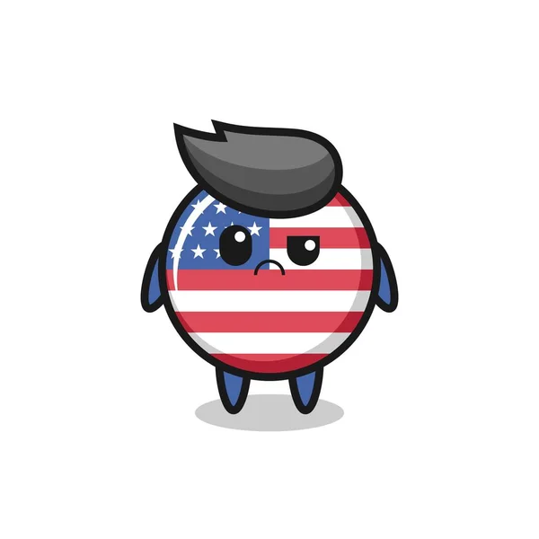 Mascot United States Flag Badge Sceptical Face Cute Style Design — Stock Vector