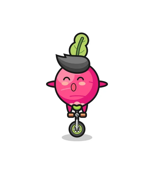 Personaje Rábano Lindo Está Montando Una Bicicleta Circo Diseño Estilo — Vector de stock