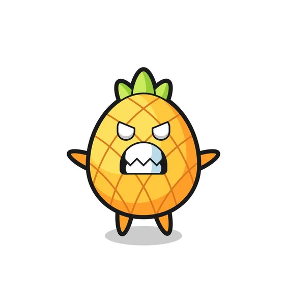 Wrathful Expression Pineapple Mascot Character Cute Style Design Shirt Sticker — Stock Vector