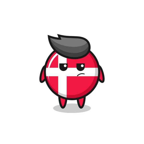 Schattig Denmark Vlag Badge Karakter Met Verdachte Uitdrukking Leuke Stijl — Stockvector
