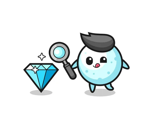 Mascote Bola Neve Está Verificando Autenticidade Diamante Design Estilo Bonito — Vetor de Stock