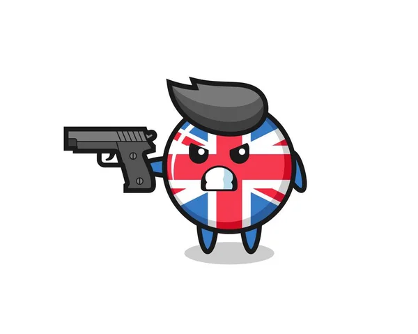 Bandera Del Reino Unido Lindo Personaje Insignia Disparar Con Una — Vector de stock