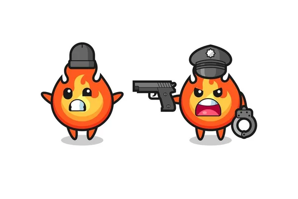 Illustration Pompier Avec Les Mains Air Pose Attrapé Par Police — Image vectorielle