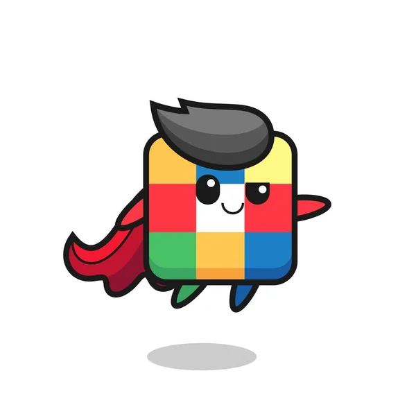 Cute Rubik Cube Superhero Character Flying Cute Style Design Shirt — Stock Vector