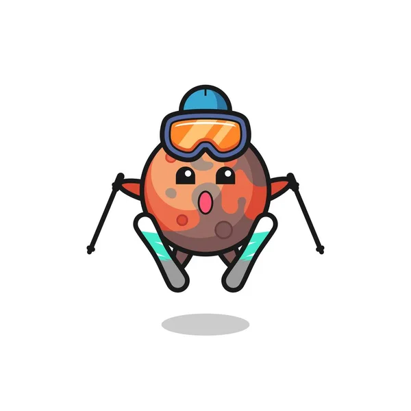 Mars Mascote Personagem Como Jogador Esqui Design Estilo Bonito Para — Vetor de Stock