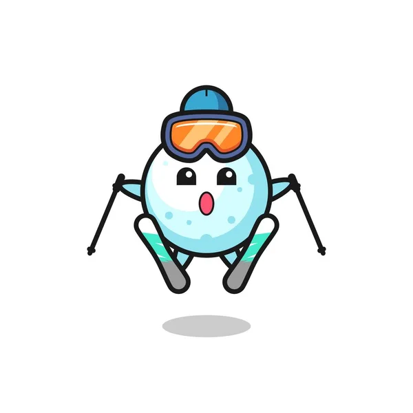 Personnage Mascotte Boule Neige Tant Que Joueur Ski Design Style — Image vectorielle