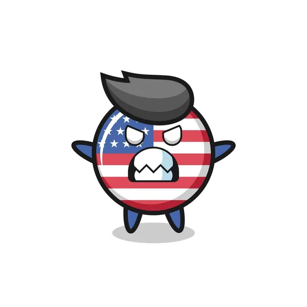 Expresión Iracunda Del Carácter Mascota Insignia Bandera Los Estados Unidos — Vector de stock