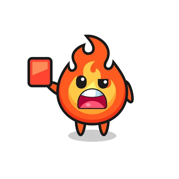 Φωτιά Χαριτωμένο Μασκότ Διαιτητής Δίνοντας Μια Κόκκινη Κάρτα Χαριτωμένο Σχεδιασμό — Διανυσματικό Αρχείο