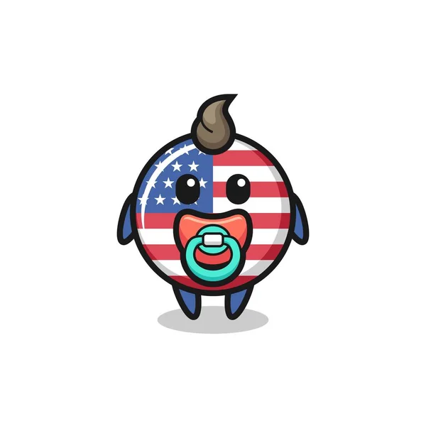 Bebé Estados Unidos Bandera Insignia Personaje Dibujos Animados Con Chupete — Vector de stock