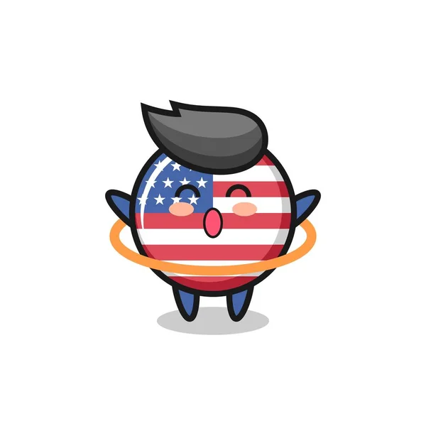 Lindo Estados Unidos Bandera Insignia Dibujos Animados Está Jugando Hula — Vector de stock