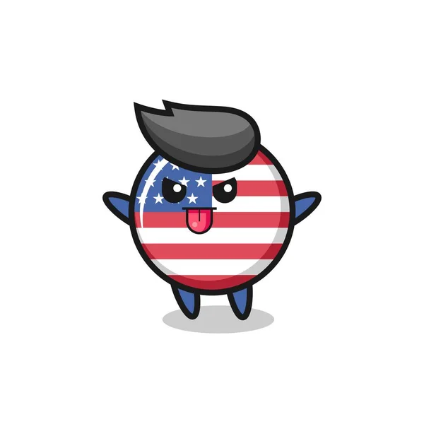 Naughty United States Flag Badge Character Mocking Pose Cute Style — Stock Vector