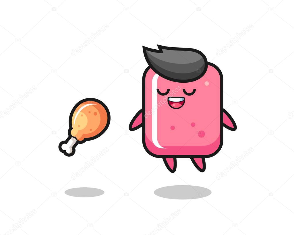 Cute bubble gum floating and tempted because of fried chicken , cute style design for t shirt, sticker, logo element