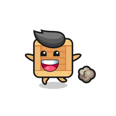 Koşu pozlu mutlu ahşap kutu karikatürü, tişört, çıkartma, logo elementi için şirin bir tasarım.