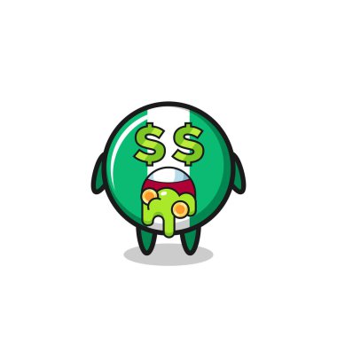 Nijerya bayrak rozeti karakteri, para deliliği ifadesi, tişört, çıkartma, logo elementi için şirin bir tasarım.