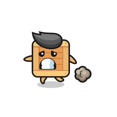 Korkuyla çalışan ahşap kutunun çizimi, tişört, çıkartma, logo elementi için şirin bir tasarım