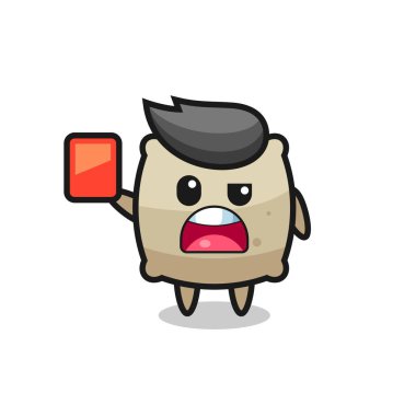 Hakem olarak sevimli maskot kırmızı kart veriyor. Tişört, çıkartma, logo elementi için şirin bir tasarım.