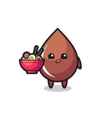 Sevimli çikolata düşkünü karakter erişte yiyor, tişört, çıkartma, logo elementleri için şirin bir tasarım yapıyor.