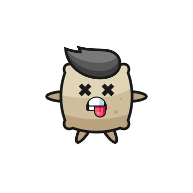 Ölü duruşu olan şirin çuvalın karakteri, tişört, çıkartma, logo elementi için şirin tasarım