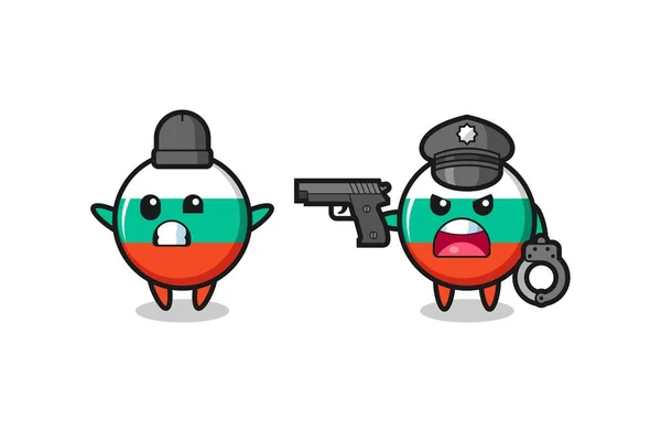 Illusztráció Bolgár Zászló Jelvény Rabló Felemelt Kézzel Pózol Fogott Rendőrség — Stock Vector