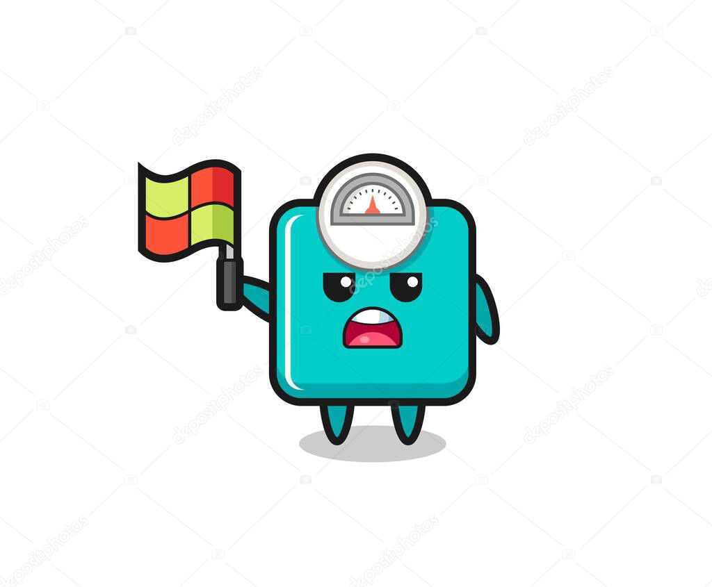 weight scale character as line judge putting the flag up , cute style design for t shirt, sticker, logo element
