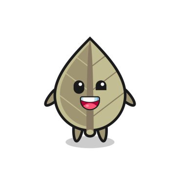 Garip pozları olan kurumuş bir yaprak karakteri, tişört, etiket, logo elementi için şirin bir tasarım.