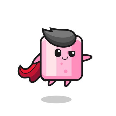 Sevimli marshmallow süper kahraman uçuyor, tişört, çıkartma, logo elementi için şirin bir tasarım.