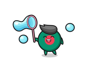 Mutlu bangladeş bayrak karikatürü sabun köpüğü oynuyor, tişört, çıkartma, logo elementi için şirin bir tasarım.