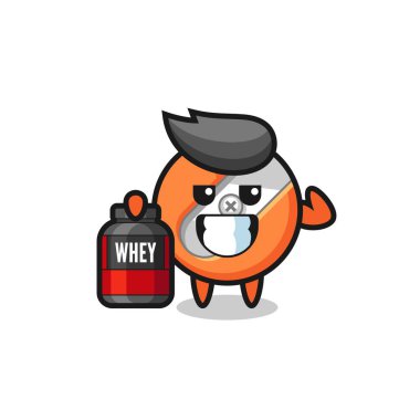 Kas açıcı karakter protein takviyesi tutuyor. Tişört, etiket, logo elementi için şirin bir tasarım.