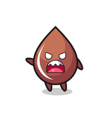 Çok kızgın bir duruşta tatlı çikolata damlası çizgi filmi, tişört, çıkartma, logo elementi için şirin bir tasarım.