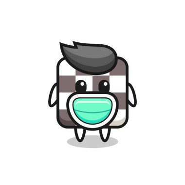 Maske takan sevimli satranç tahtası karikatürü, tişört, etiket, logo elementi için şirin bir tasarım.