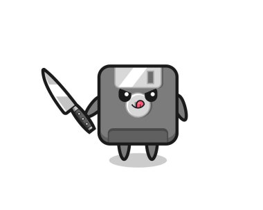 Şirin disket maskotu elinde bıçak tutan bir psikopat. Tişört, çıkartma, logo elementi için şirin bir tasarım.