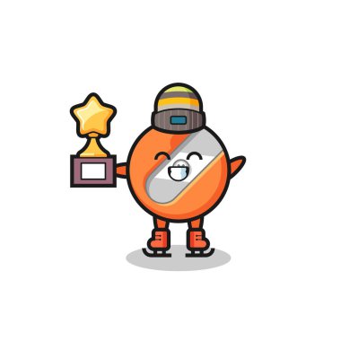 Buz patencisi çizgi filmi. Kazanan kupa, tişört, etiket, logo elementi için şirin bir tasarım.