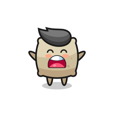 Şirin çuval maskotu, esneme ifadesi, tişört, çıkartma, logo elementi için şirin bir tasarım.