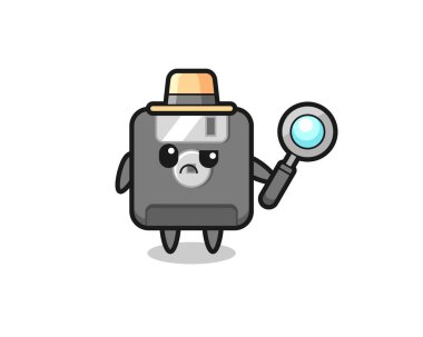 Dedektif olarak şirin disketlerin maskotu tişört, çıkartma ve logo elementleri için şirin bir tasarım.