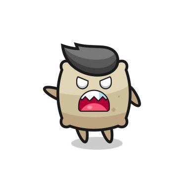 Tatlı çuval karikatürü, çok kızgın bir poz, tişört, çıkartma, logo elementi için şirin bir tasarım.