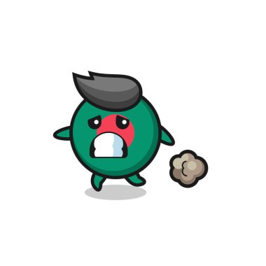 Korku içinde koşan bangladeş bayrak rozetinin çizimi, tişört, çıkartma, logo elementi için şirin bir tasarım