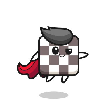 Şirin satranç tahtası süper kahraman uçuyor, tişört, etiket, logo elementi için şirin bir tasarım.