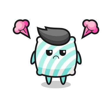 Şirin yastık çizgi film karakterinin rahatsız edici ifadesi, tişört, etiket, logo elementi için şirin tasarım