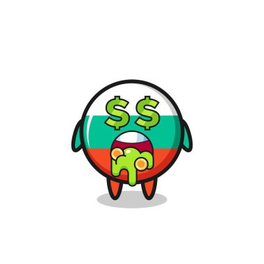 Para deliliği ifadesi olan bulgaria bayrak rozeti karakteri, tişört, çıkartma, logo elementi için şirin bir tasarım.