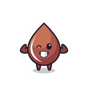 Kaslı çikolata damlası karakteri kaslarını gösteriyor. Tişört, çıkartma, logo elementi için şirin bir tasarım.