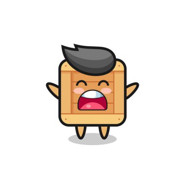 Şirin ahşap maskot, esneme ifadesi, tişört, çıkartma, logo elementi için şirin tasarım.